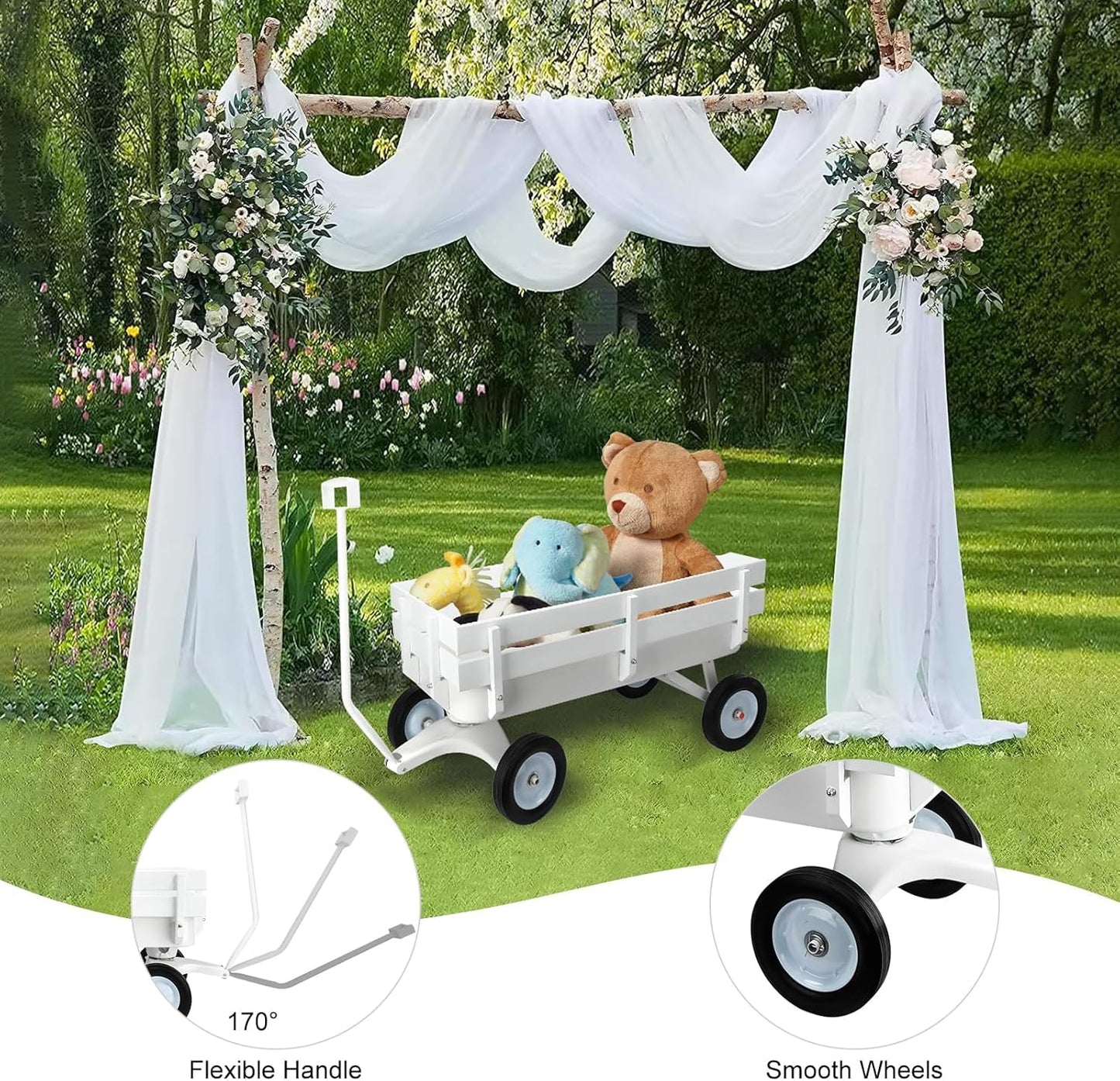 All Terrain Wagon,Heavy Duty 33Inch Sport Cargo Wagon with Removable Wooden Side Panels,Big Tires and Wide Grip Handle,Ideal for Weddings and Flower Girls,White