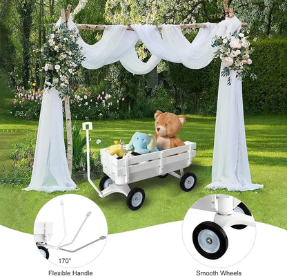 All Terrain Wagon,Heavy Duty 33Inch Sport Cargo Wagon with Removable Wooden Side Panels,Big Tires and Wide Grip Handle,Ideal for Weddings and Flower Girls,White