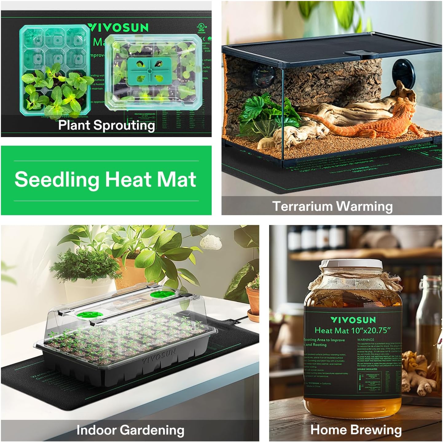 VIVOSUN 4-Pack 10" x 20.75" Durable Waterproof Seedling Heat Mat, UL & MET-Certified Warm Hydroponic Heating Pad for Germination, Indoor Gardening, Greenhouse