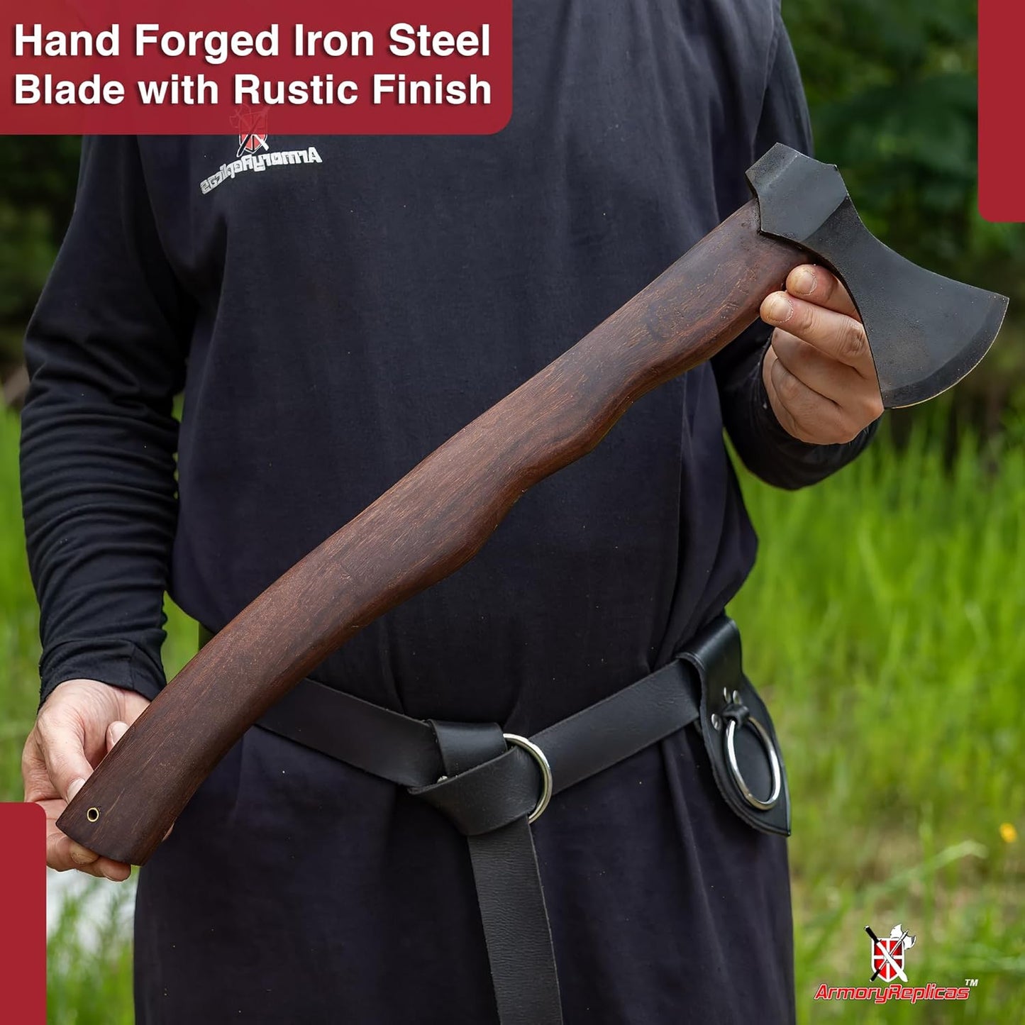 Armory Replicas™ Hand Forged Rustic Iron Steel Battle Axe – 20" Wood Handle, Fully Functional Camping & Reenactment Tool – Perfect for Outdoor Survival