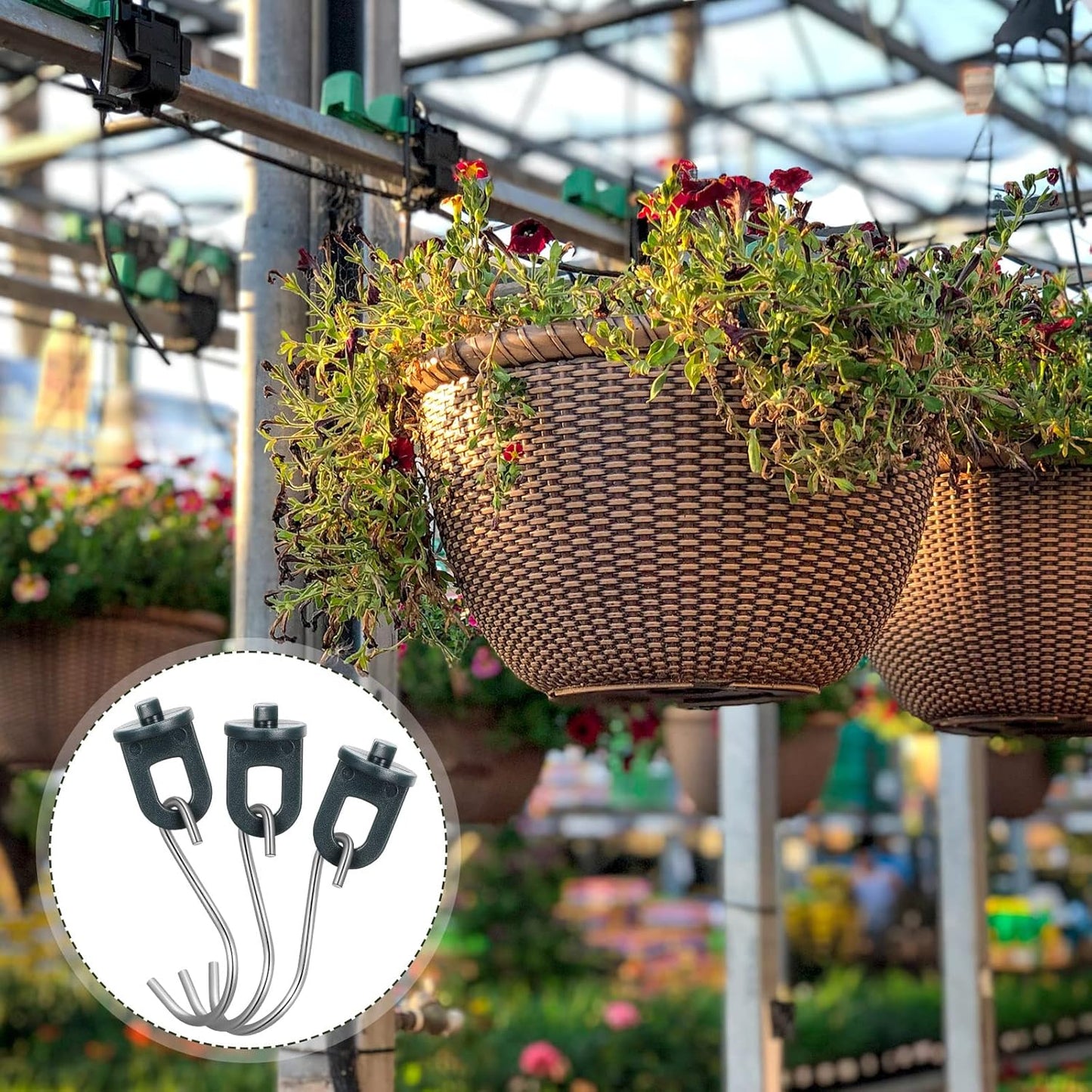 Ripeng 100 Pieces Greenhouse Hooks Hanger Twist Clips Greenhouse Fixing Clips with Stainless Steel S Hooks for Outdoor Garden Hanging Plants Plastic Insulation Netting Shading
