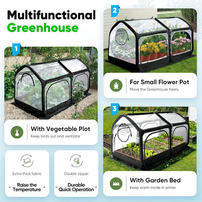 Quictent Premium Greenhouse with Screen Window, Portable Fast-up Plant Greenhouses for Outdoors with Heavy Duty Pop-up Fiberglass Frame Durable Waterproof Cover, 98.4x49.2x52.8 Inch, Black