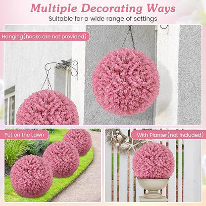 Goplus 17.5 Inch Topiary Balls Artificial Outdoor Set of 2, Faux Pink Eucalyptus Decorative Balls, Fake Plant Sphere, Round Artificial Plant Balls for Front Door, Porch, Backyard, Home Décor