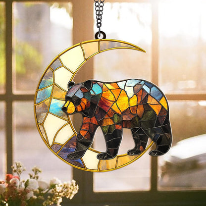 Bear Moon Suncatcher – Style Acrylic Bear Ornament for Window, Nature Wildlife Decor, Rustic Cabin Sun Catcher, Woodland Animal Gift for Nature Lovers (Sun-43)