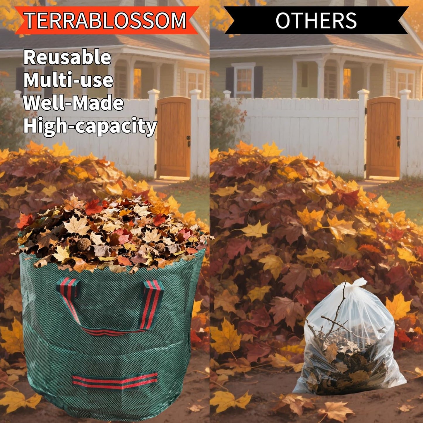 Yard Waste Bags 2 Pack 16 Gallon/72 Gallon Reusable Heavy Duty Leaf & Lawn Bags with 2 Handles for Leaves Grass Garden Debris (2x16 Gallons)