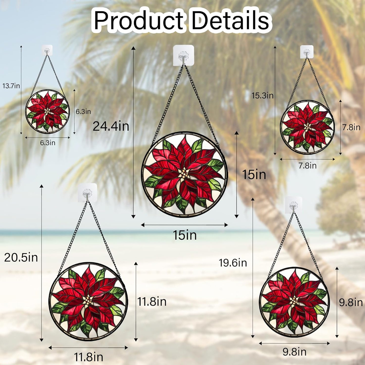Stained Glass Window Hanging - Red Poinsettia Birth Flower Suncatcher for Door Garden Yard Sun Catchers Decor Christmas Mother's Day Birthday Gifts for Women Mom Nana Friend Men 6.3 in