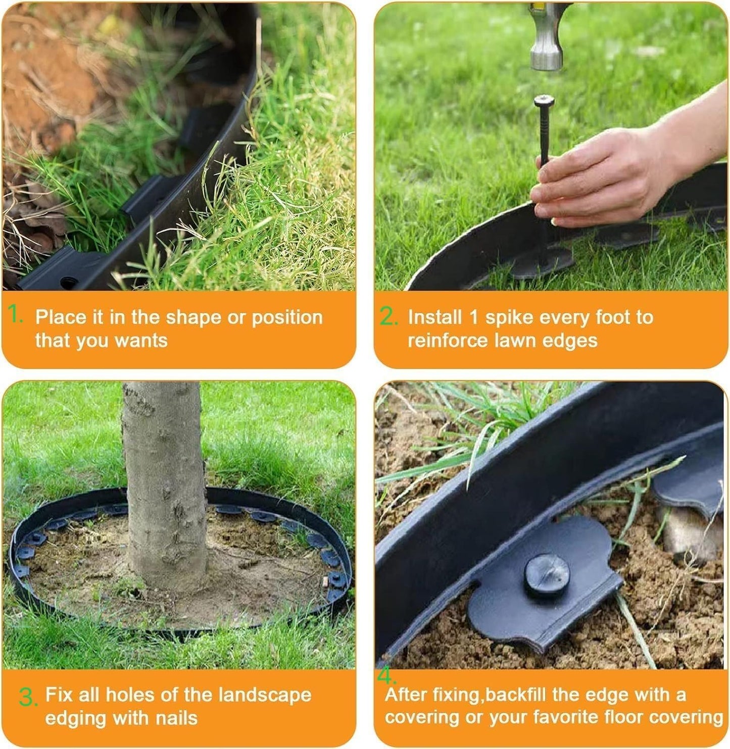Garden Edging Border,33ft Landscape Edging Garden Borders Edging【4INCH Hight】 Paver Edging Include 30 Stakes,Flexible Lawn Edging Border for Yard, Lawn, Gardens(Black)