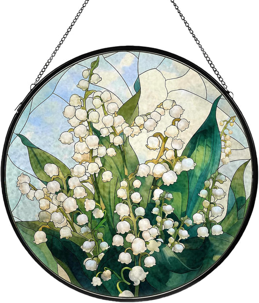 Lily of The Valley Flower Stained Glass Window Hanging, Suncatcher Diamond Glass Panel Hangings