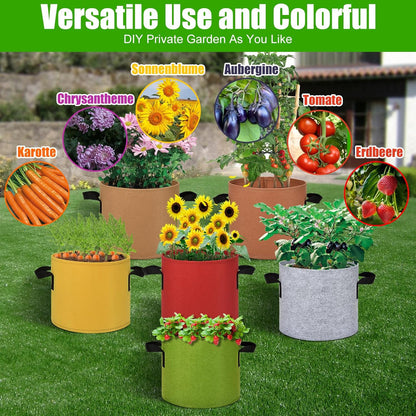 6-Pack Fabric Grow Bags 10 Gallon – Colorful 300G Thickened Nonwoven Planter Pots with Sturdy Handles, Breathable Garden Bags for Vegetables, Potato, Flowers