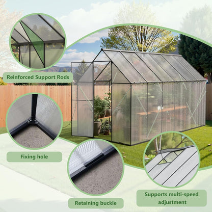 6X12 FT Greenhouses for Outdoors, Heavy Duty Polycarbonate Greenhouse, Large Walk-in Greenhouse with Roof Vent, Aluminum Hot House for Garden,Backyard