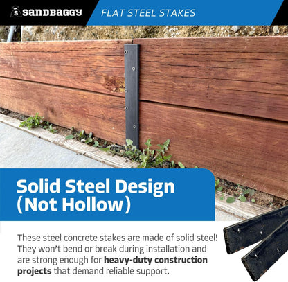 Sandbaggy Flat Steel Stakes for Concrete Forms with Nail Holes - 1.5" Wide - Painted - Removable, Reusable, V Point End - Construction Grade Stakes (20, 60 inch)
