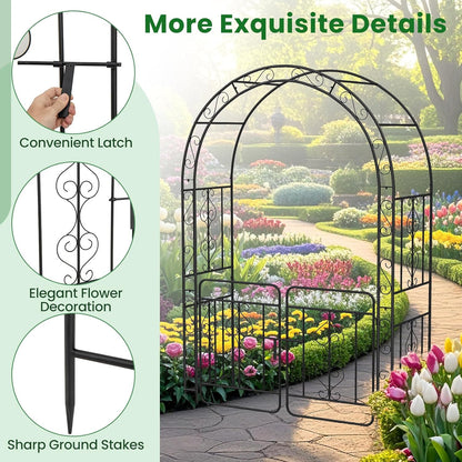 Moccha Garden Arch, 84" Arbor Trellis with Lockable Gate for Climbing Plants, Roses, Vines, Outdoor Pergola Archway, Heavy-Duty Garden Arbor for Lawn Patio Bridal Party Decoration Pathway Ceremony