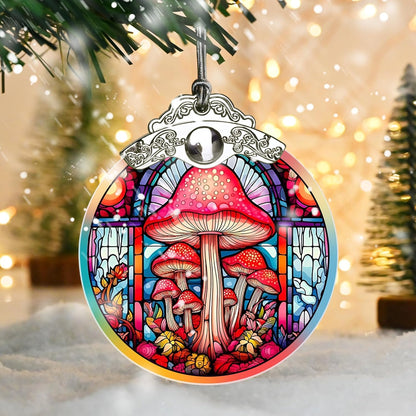Stained Glass Christmas Ornament, Jocidea Mushroom Christmas Decorations, Christmas Tree Ornament, Mushroom Lovers Gifts, Holiday Decor and Xmas Gifts Ideas