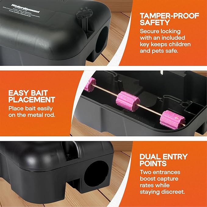 2 Contractor-Grade Rat Bait Station – Extra Tough, Rugged & Weather-Resistant Lockable Box with Key, Tamper-Resistant Dual Entry, Fits Blocks/Pasta/Grain Baits or Snap Traps – Indoor/Outdoor.