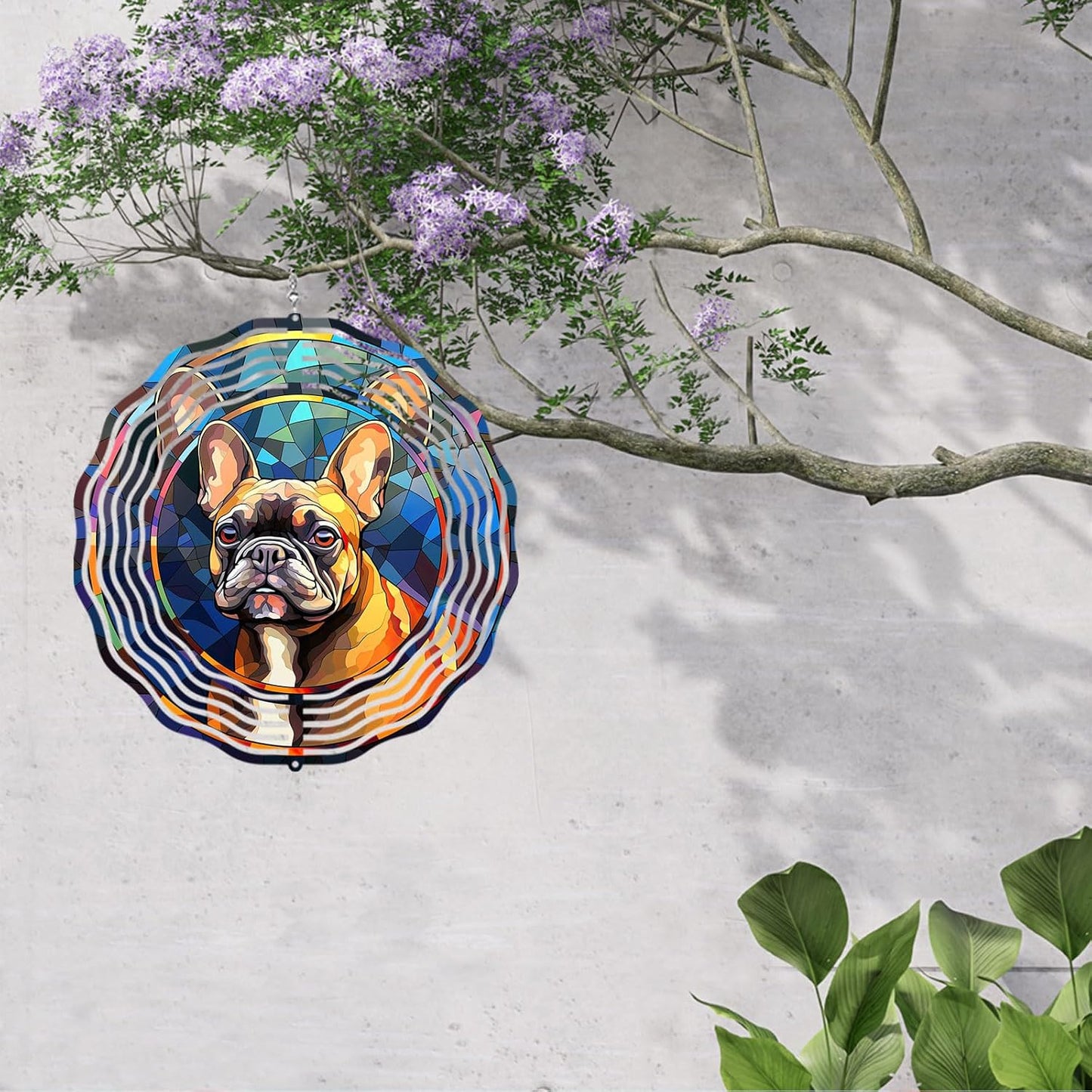 French Bulldog Wind Spinner Pet Dog Memorial Gifts 3D Aluminum Metal Kinetic Hanging Wind Sculpture Spinners for Yard and Garden Indoor Outdoor Window Garden Decoration 8 Inch (French Bulldog 3)
