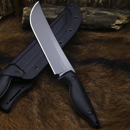 BA-KOR 5MM (9CR18MOV) steel 12.8'' full tang camping knife +K sheathing &5.9" cerium igniter can be used outdoors for outdoor hunting, camping, obstacle clearing, wood chopping, BBQ, fishing, kitchen cutting, EDC tools, gifts