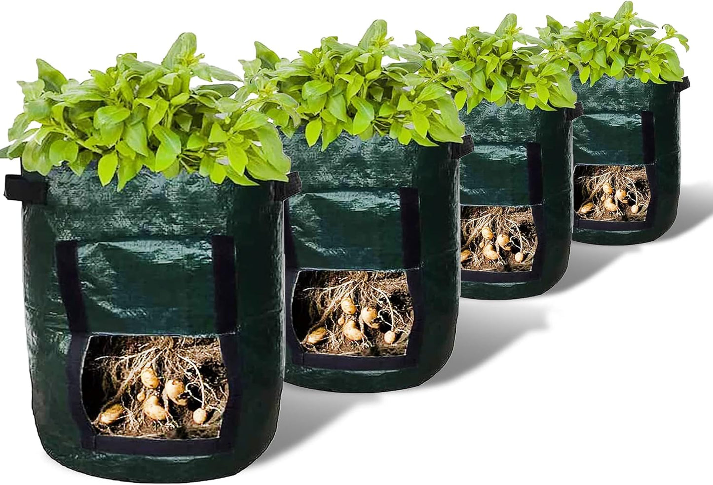 Upstreet Garden Grow Bags – 4 Pack - Carrot, Tomato, Onion, Potato Planting Bags with Flap, Eco-Friendly, Heavy Duty Fabric Planting Pots