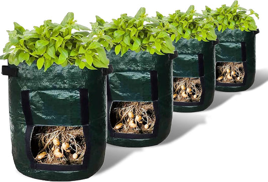 Upstreet Garden Grow Bags – 4 Pack - Carrot, Tomato, Onion, Potato Planting Bags with Flap, Eco-Friendly, Heavy Duty Fabric Planting Pots