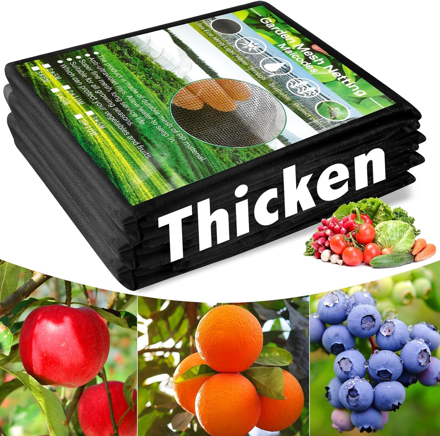 Thicken Garden Netting Plant Covers 6.6 x 33 Ft Insect Netting for Garden Mesh Netting Nano PP for Vegetable Fruits Reusable Plants Netting Covers Protect Garden Plants from Insects Birds,Black