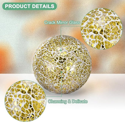 Decorative Ball for Bowls, 4 Inch Mosaic Glass Balls Decorative Glass Orbs for Home Decor/Dining Tables/Wedding Party/Coffee Table/Centerpiece Decor [Gold]