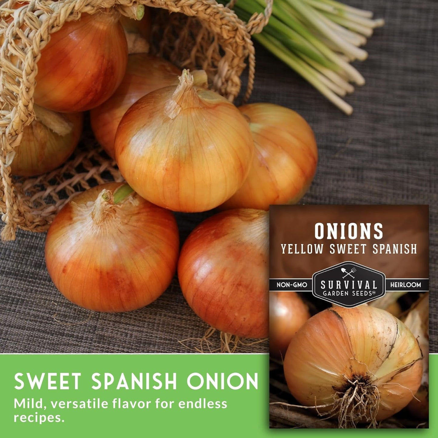 Yellow Sweet Spanish Onion Seed for Planting - 1 Packet with Instructions to Plant and Grow Long Day Onions in Your Home Vegetable Garden - Non-GMO Heirloom Variety - Survival Garden Seeds