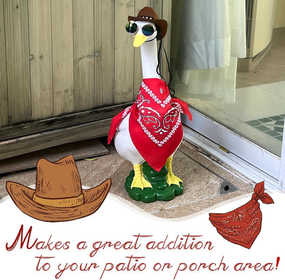 Porch Goose Statues with Outfits, 20 "Large Goose Porch Figurine Decor, Funny Porch Goose Decoration Set, Goose Outfit with Cowboy Hat and Glasses Red Scarf,for Outdoor Garden Yard Housewarming Gifts
