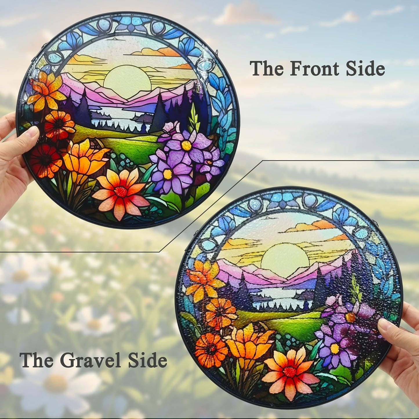 9.8'' Stained Glass Window Hanging, Wildflowers Valley Sun Catcher for Windows Hanging Suncatcher Mother's Day for Women, Mom, Friends