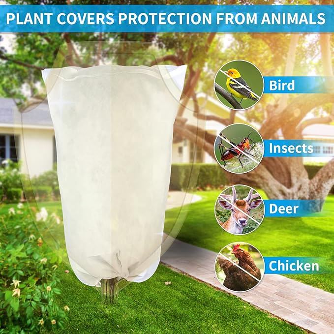 Rohuis Plant Covers Freeze Protection, 2 Packs 32 x 40 inch 2.8oz/yd² Frost Cloth Blankets for Outdoor Plants Tree, Winter Shrub Protector Bags Jackets with Drawstring for Tree Potted Frost Protection