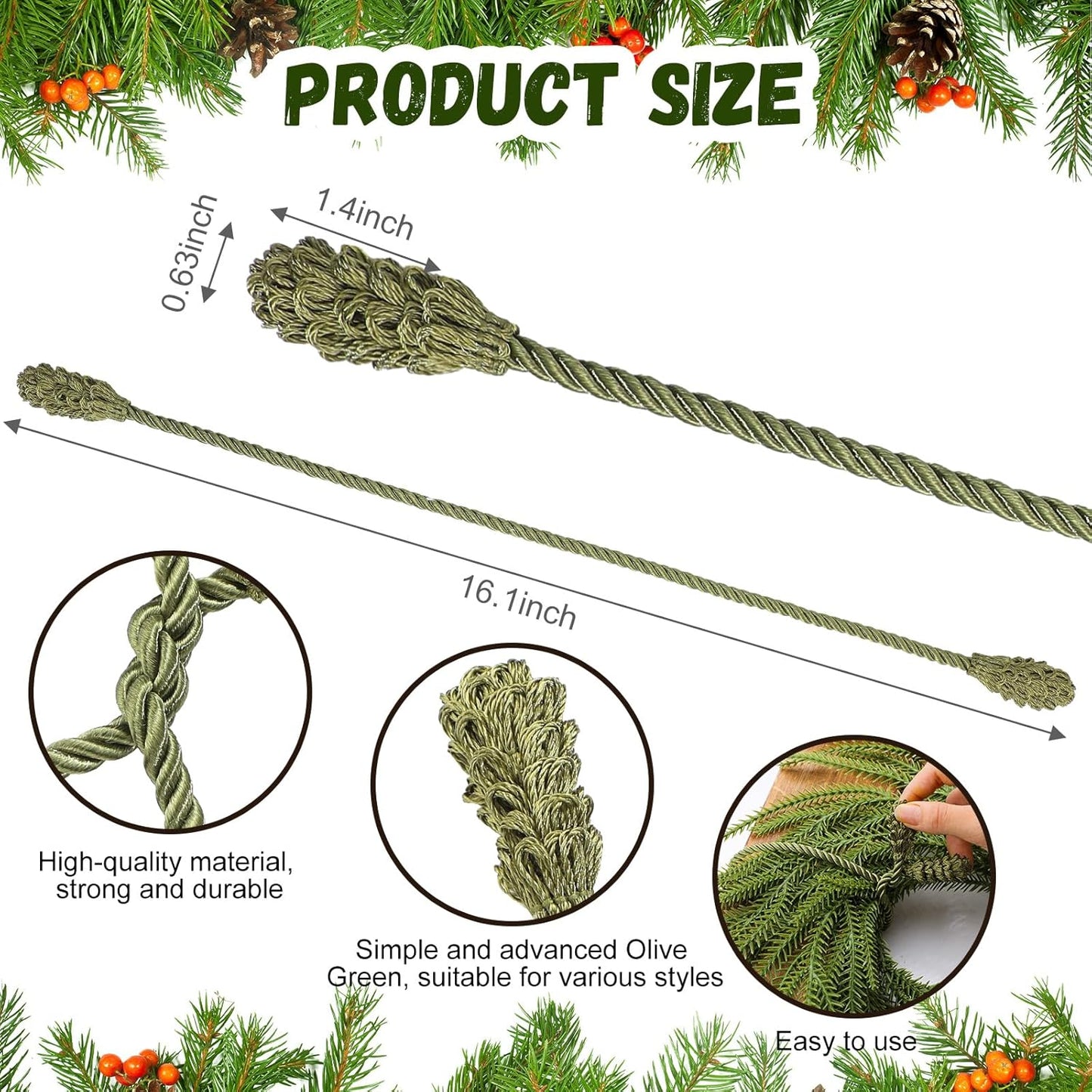 Shappy 24 Pieces Christmas Garland Banister Ties Christmas Decorative Reusable and Flexible Twist Ties for Garland, Banister Home Decoration (Olive Green)