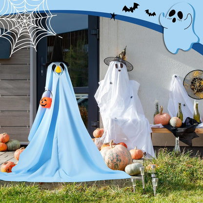 Halloween Porch Goose Outfit Ghost Lawn Goose Clothes with Pumpkin Bag for 23" Disco Plastic/Cement Outdoor Patio Yard Lawn Art Decoration(Blue,Matte)