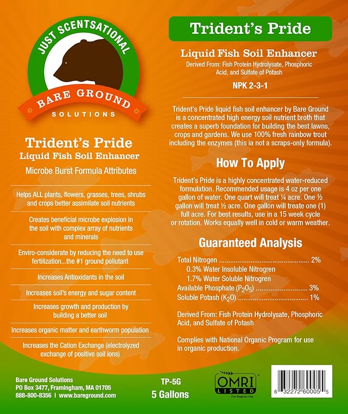 TP-5G Trident's Pride Organic Liquid Fish Hydroponic Soil Fertilizer, 640 oz (5 Gallons)