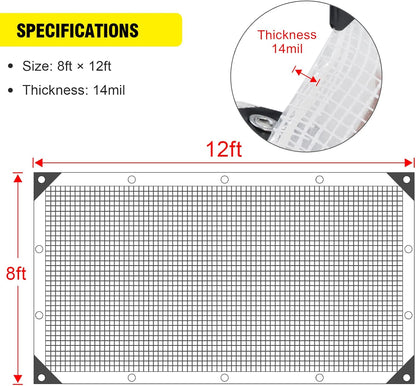 Clear Greenhouse Heavy Duty tarp 14 Mil Clear Waterproof Cover,UV Resistant Poly Tarp with Grommets 12x8ft Superior Strength,for Gardening, Farming, Nursery, Garden