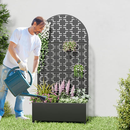 Casaphoria 72"x35" Metal Raised Garden Bed with Trellis(2 Pack),Outdoor Planter Box with Wheels & Drainage Holes for Climbing Plants, Flowers,Elevated Garden Kit, Black-Brick-Arched
