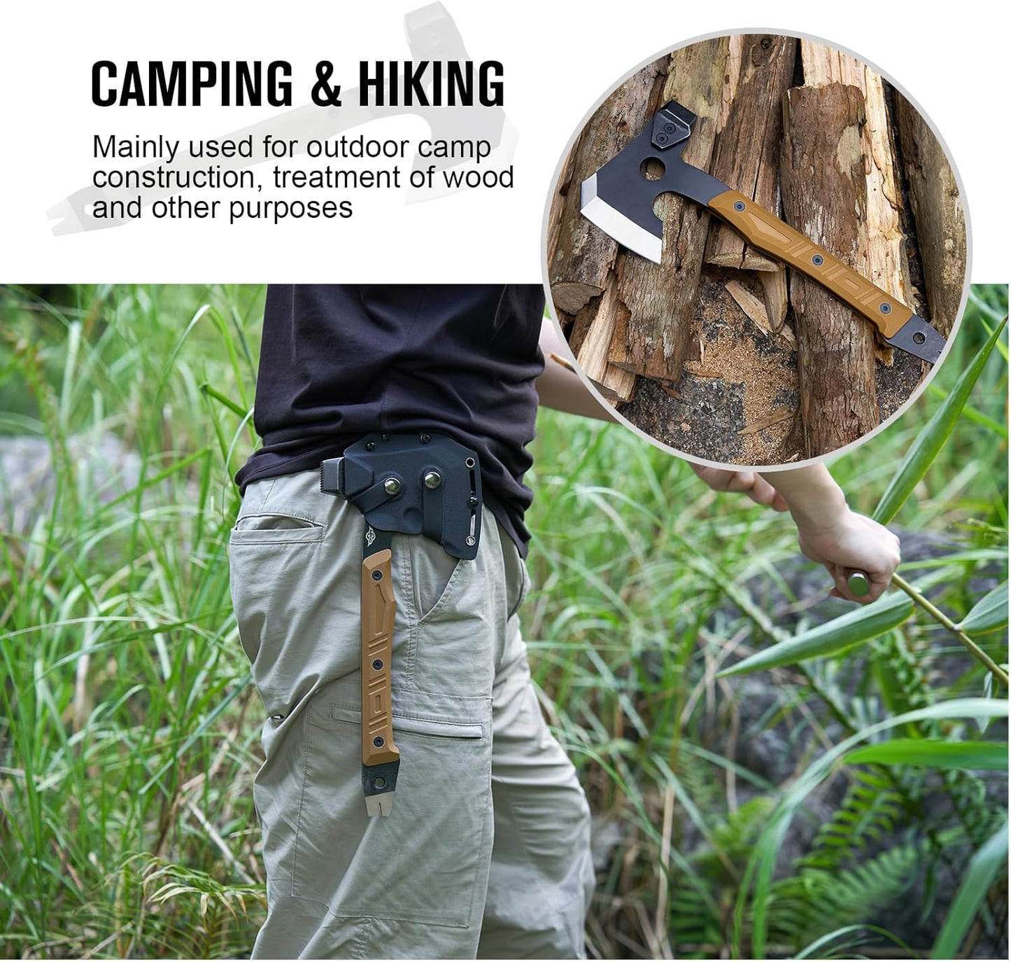 OKNIFE Otacle A1 Survival Hatchet & Camping Axe, 4 in 1 Full Tang Tactical Axe, G10 Non-Slip Grip Tomahawk with Durable Kydex Sheath