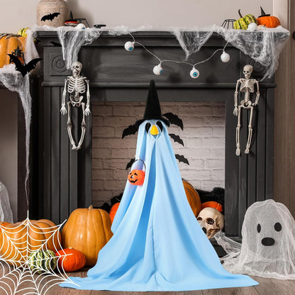 Halloween Porch Goose Outfit Ghost Lawn Goose Clothes with Pumpkin Bag for 23" Disco Plastic/Cement Outdoor Patio Yard Lawn Art Decoration(Blue,Matte)