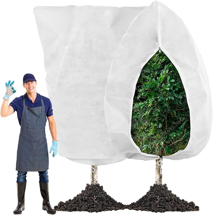 Plant Covers Freeze Protection 10 x 10 ft Extra Large Frost Cloth Plant Covers with Zipper Drawstring Winter Cold Weather Frost Blankets for Outdoor Palm Fruit Tree and Shrubs(White)
