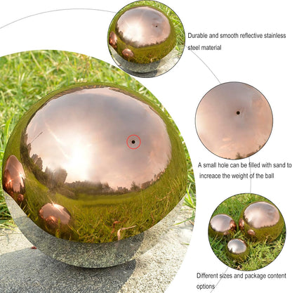 Nerien Gazing Ball, Stainless Steel Garden Mirror Globe, Polished Ornament Sphere, Hollow Floating Reflective Hemisphere, for Home Outdoor Pond Housewarming Swimming Pool Decoration, Rose Gold, 10Pcs