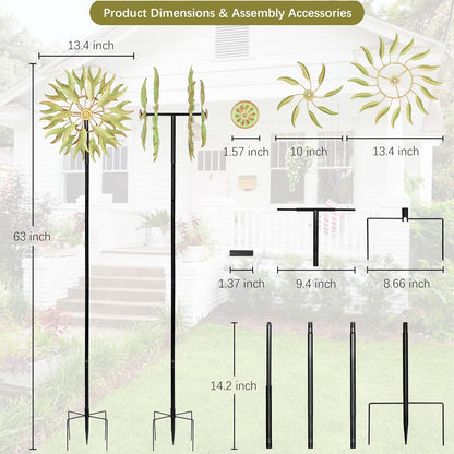 Large Outdoor Metal Wind Spinner,Two-Way Wind Sculptures,360 Degrees Kinetic Wind Spinners Yard Art Decor for Patio, Lawn & Garden 63 * 13.4 Inches