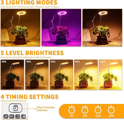 GooingTop LED Grow Light, Halo Plant Growing Lamp for Indoor Plants Growth, Full Spectrum Low Light for Small Plants,Timer 4/8/12/18 Hrs & Variable Spectrum White Red Blue,3 Pack