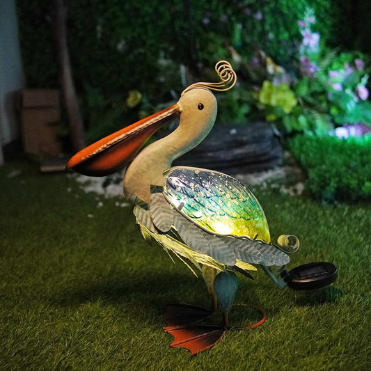 HONGLAND Solar Metal Pelican Statues Garden Sculpture & Statues, 17 Inch Glass Outdoor Pelican Yard