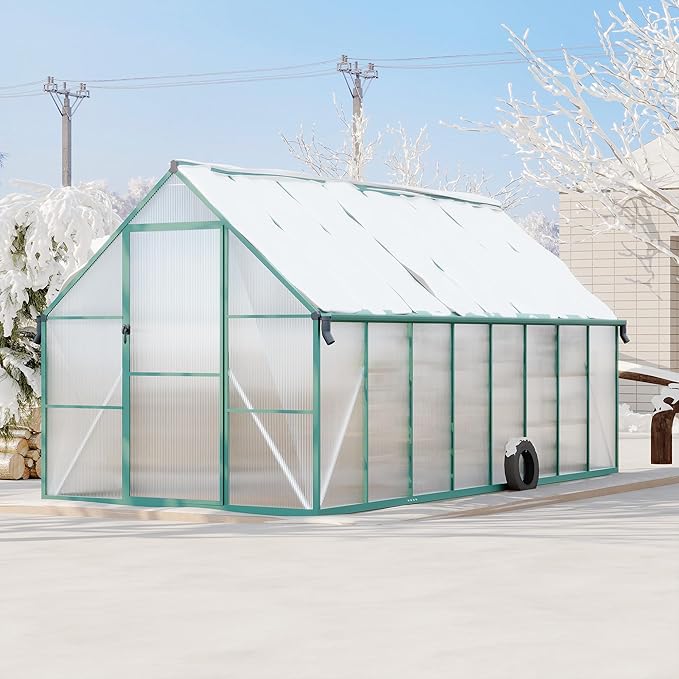 8'X16' Aluminum-Framed Polycarbonate Greenhouse, Heavy Duty Polycarbonate Greenhouse with Quick Setup Structure and Roof Vent, Large Enhanced Aluminum Greenhouses Kit for Outdoors