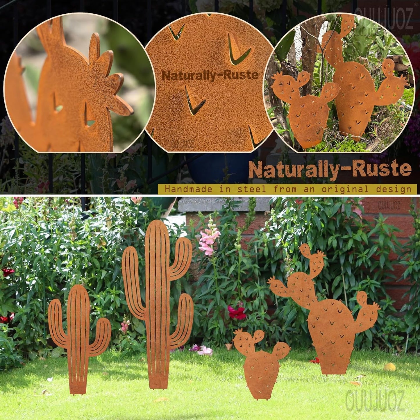 2pcs Metal Cactus Outdoor Decor,Desert Steel Yard Art, Metal Plants Prickly Pear Cactus,Lawn Decoration&Yard Art Outdoor and Garden Clearance Large