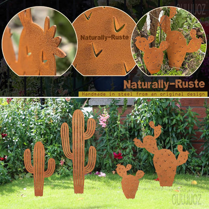 2pcs Metal Cactus Outdoor Decor,Desert Steel Yard Art, Metal Plants Prickly Pear Cactus,Lawn Decoration&Yard Art Outdoor and Garden Clearance Large