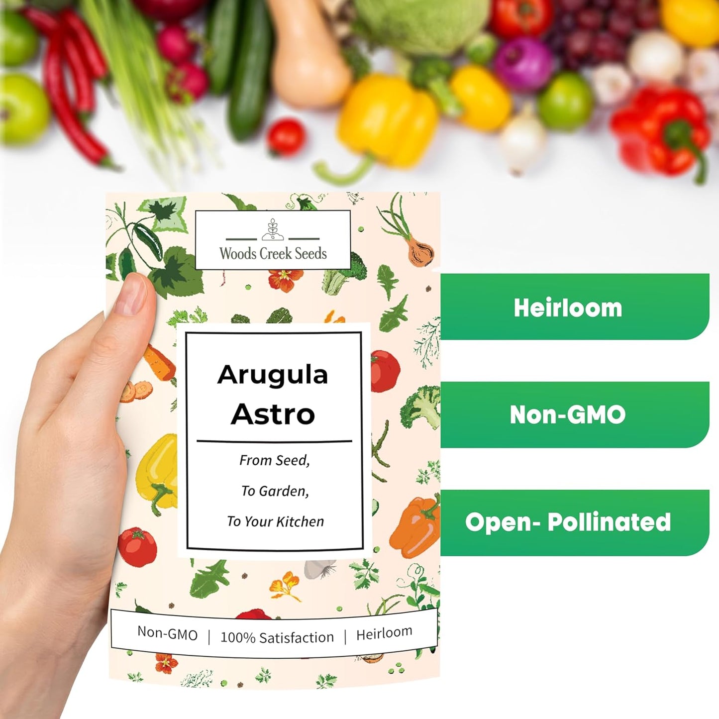 Woods Creek Seeds: Arugula Astro Seeds for Planting - Over 1,300 Heirloom, Non-GMO Arugula Seeds for Planting - Fast-Growing Astro Seed Pack for Gardening Indoors or Outdoors - Ideal for Green Salad