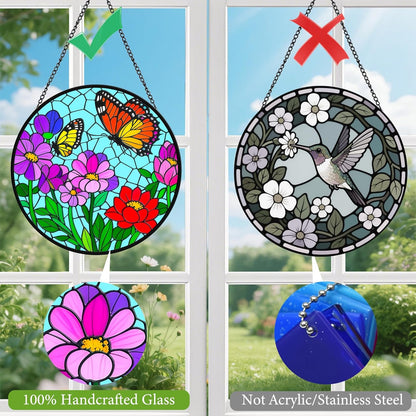 Flower Butterfly Suncatchers for Windows Hanging - 8 in Stained Glass Sun Catchers Indoor Window Decor, Suncatcher Stain Glass Window Hanging for Home, Gifts for Holiday or Wall Art