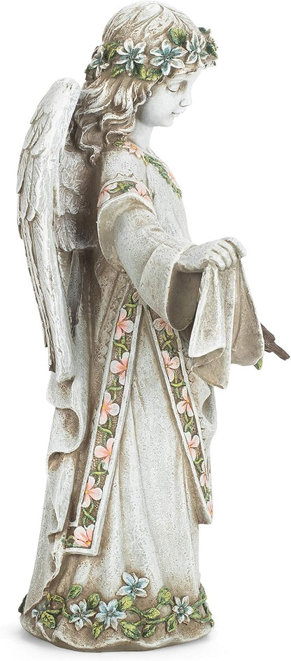 Roman Josephs Studio Inspirational Girl Angel Wearing Floral Trimmed Gown with Birds Garden Statue, 16.5-Inch