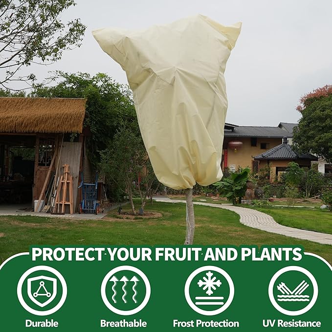 3 Packs Plant Covers Freeze Protection Jacket, 48" x 72", 2.2 oz Thick Frost Blankets for Outdoor Garden Plant Tree in Winter Cold Weather, Heavy Duty Reusable Frost Cloth Bags with Zipper Drawstring