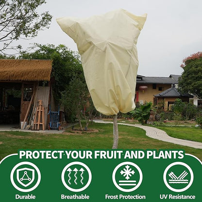 6 Packs Plant Covers Freeze Protection Jacket, 31.5" x 47.2", 2.2 oz Thick Frost Blankets for Outdoor Garden Plant Tree in Winter Cold Weather, Heavy Duty Reusable Frost Cloth Bags with Drawstring