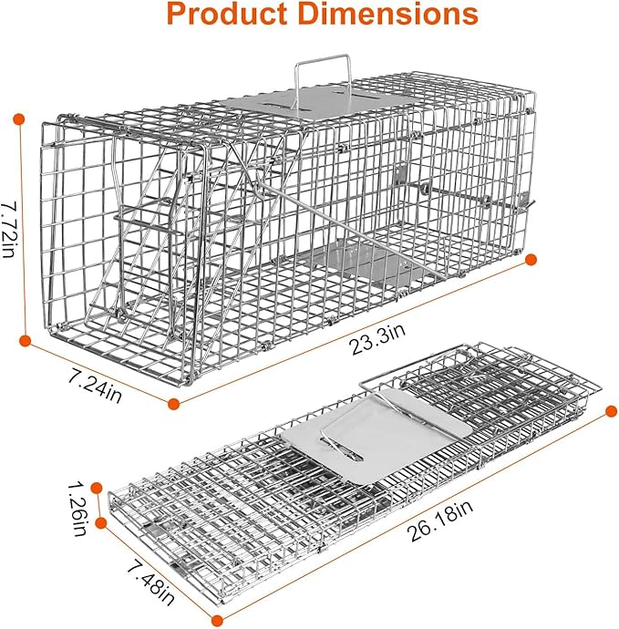 Moclever Humane Live Rat Trap Cage – Heavy-Duty Galvanized Iron Rodent Trap, Safe & Effective Live Capture for Rats, Mice, Squirrels, Raccoons & Small Animals – 23.3" x 7.24" x 7.72"