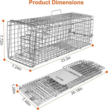 Moclever Humane Live Rat Trap Cage – Heavy-Duty Galvanized Iron Rodent Trap, Safe & Effective Live Capture for Rats, Mice, Squirrels, Raccoons & Small Animals – 23.3" x 7.24" x 7.72"